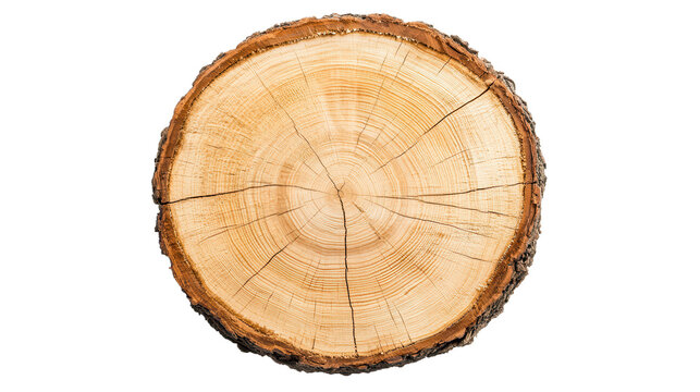 Round tree stump with visible growth rings isolated on white