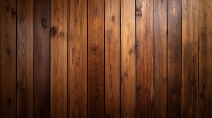 Obraz premium Wall made of vertical wooden planks, with a dark brown stain that emphasizes the wood grain and knots