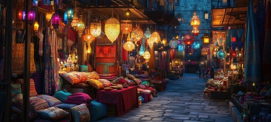 Obraz premium Enchanted Night Market: A Vibrant Display of Colors and Lights