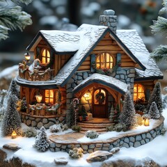 Fototapeta premium Cozy wooden house with Christmas decorations