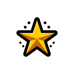 Fototapeta premium A Shining Golden Star with Black Outline and Decorative Dots on a White Background, Symbolizing Achievement and Excellence