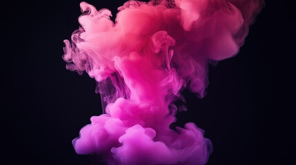 Fototapeta premium Magenta, pink fluffy ink smoke cloud floats against black background. Abstract art photo of fluid dynamics. Colorful patterns, shapes. Vivid colors. Creative design. Beautiful pastel colors. Soft