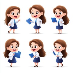 Fototapeta premium Cartoon Businesswoman Engaging in Various Professional Activities