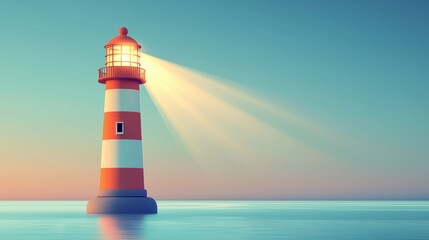 Fototapeta premium Bright Lighthouse Guiding on Calm Waters