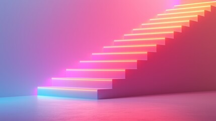 Obraz premium Neon Steps with Colorful Light Effects