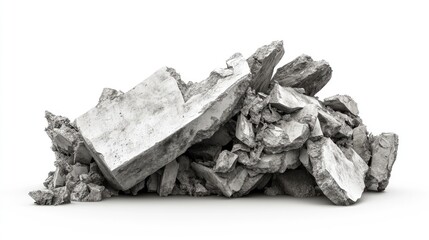 Obraz premium A chaotic pile of grey concrete rubble showcasing various sizes and shapes.