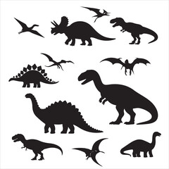 set of vector dinosaur different types of vector silhouette