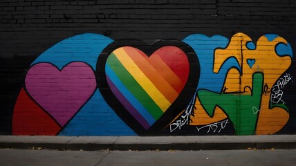 Happy valentines day love rainbow lgbt pride wall graffiti painting heart isolated, multicolour...