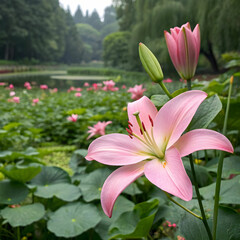 Fototapeta premium beautiful pink lily in garden