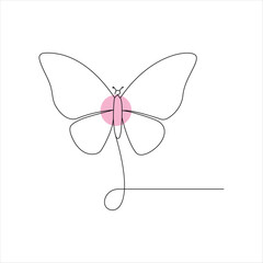 Continuous  single line of butterfly icon outline vector art illustration isolated design