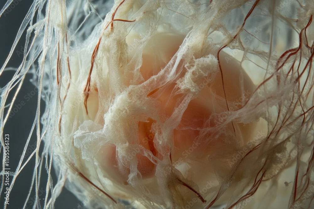 Poster a detailed close-up of a marine creature showcases its translucent layers and intricate textures, hi