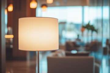 A modern interior scene where a lamp exudes reflective elegance and tranquility, complementing the luxurious setting and minimalist design aesthetics.
