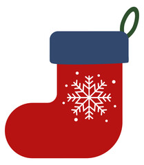 Flat icon of christmas sock with snowflake symbol isolated on white background.