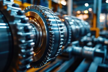 Rotating gears powering industrial machinery in manufacturing plant