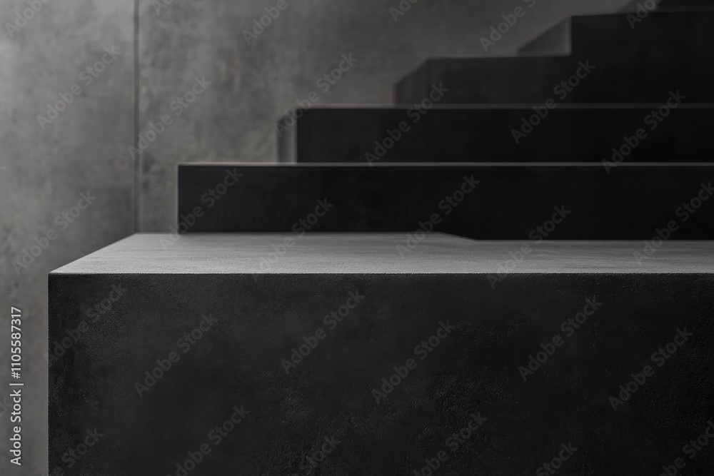 Aufkleber An abstract depiction of geometric stairs in dark tones, showcasing the play between light and shadow, creating a visually intriguing and modern composition.