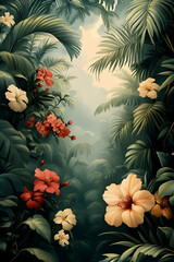 Naklejka premium Lush Tropical Paradise Illustration