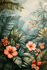 Fototapeta premium Tropical Watercolor Illustration Lush Greenery