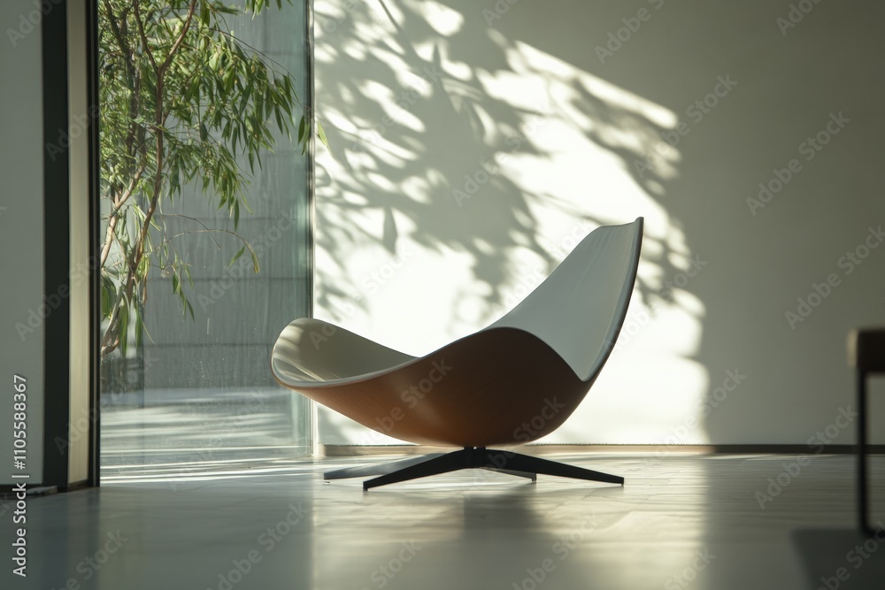 Poster a stylish and modern chair is perfectly situated near a window, allowing natural light to illuminate