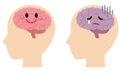 元気な脳とストレスを受けた脳　脳のイメージ　健康