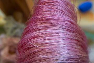 Close-up of silk thread produced by silkworms.