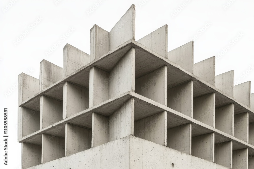 Poster An abstract architectural photo showcasing a concrete building structure with eye-catching geometric designs, emphasizing modern urban construction and creativity.