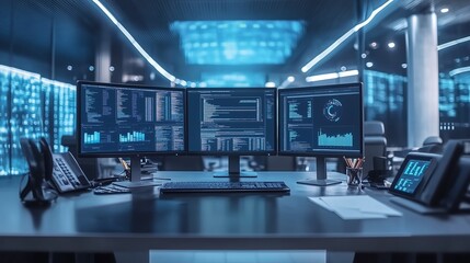 Modern Tech Studio With Multiple Displays and Data Screens