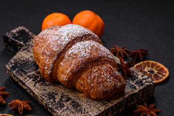 Fresh crispy sweet croissant with chocolate filling