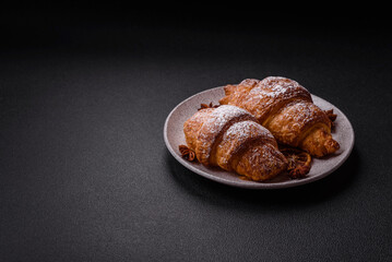 Fresh crispy sweet croissant with chocolate filling