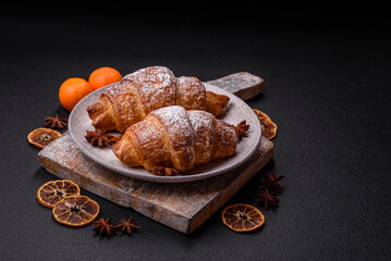 Fresh crispy sweet croissant with chocolate filling