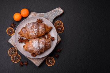 Fresh crispy sweet croissant with chocolate filling