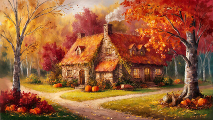 A charming rustic garden filled with a riot of colorful flowers, vegetables, and herbs