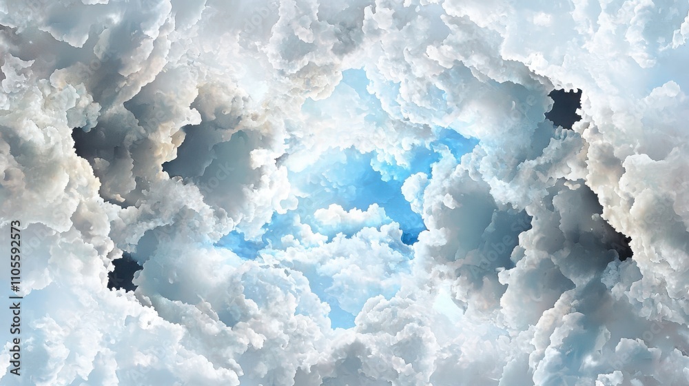 Poster exploring cloud formation dynamics watercolor rendering of complex atmospheric patterns open sky art