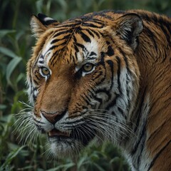 Describe the habitat and behavior of a tiger in the wild.

