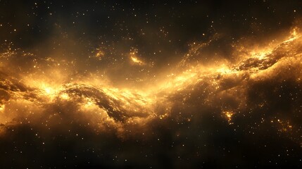 Golden Nebula Swirling Across Dark Space