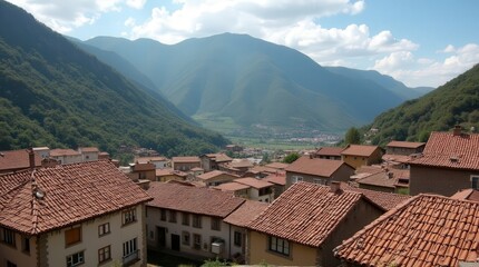 village rooftops on a mountain landscape