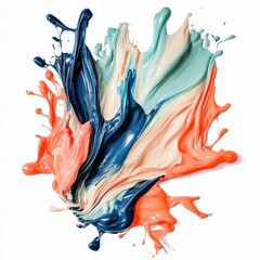 Vivid splash explosion of gold,dusty blue, blush, soft tan paints on a white background