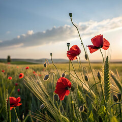 Obraz premium close up of red flowering plants on field
