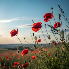 Obraz premium close up of red flowering plants on field