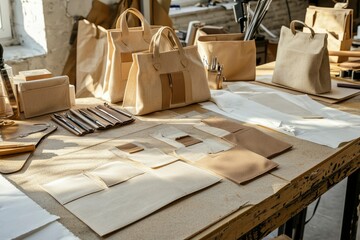 Beige Leather Handbags Undergoing Design And Production