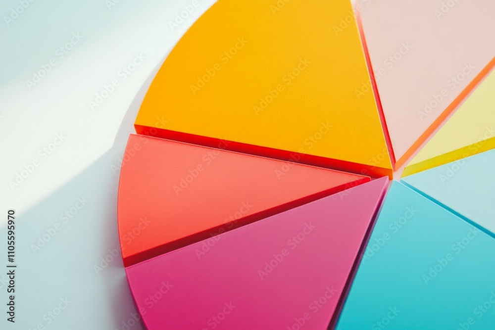 Poster This image reveals a vibrant array of colorful pie chart segments, meticulously arranged in a circular pattern, offering a visual representation of statistical data analysis.