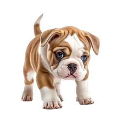Fototapeta premium English Bulldog Puppy. 2 Months Old Tracking Scent With Cuteness and Smell. Isolated on a Transparent Background. Cutout PNG.