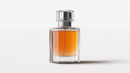 Elegant Transparent Glass Bottle of Perfume with Rich Amber Liquid - Ideal Mockup for Fragrance Promotion and Advertising Showcase