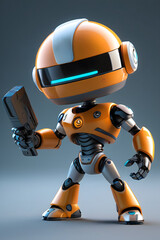 Orange robot with gun in futuristic design for science fiction book covers, gaming concept art, and techrelated marketing materials.
