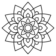 mandala coloring book for adults and kids. Simple shape mandala flowers, abstract floral elements.