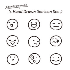Fototapeta premium 線の編集が可能なベクターイラスト。手描きのいろいろな表情の顔のモノクロアイコンセット