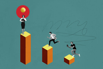 Composite trend photo collage of experience skills professional candidate hiring small young lady...