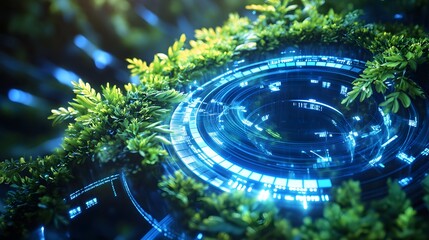 Nature's Digital Embrace: Where technology meets vibrant greenery, creating a futuristic ecosystem.