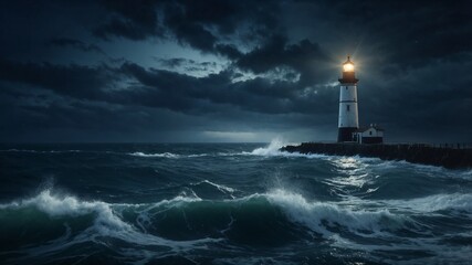 Lighthouse Shining Bright on a Stormy Night