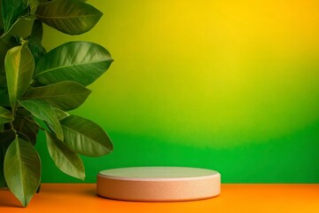 podium with tropical leaves product presentation