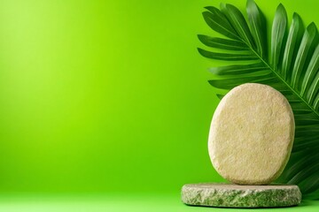 podium with tropical leaves product presentation